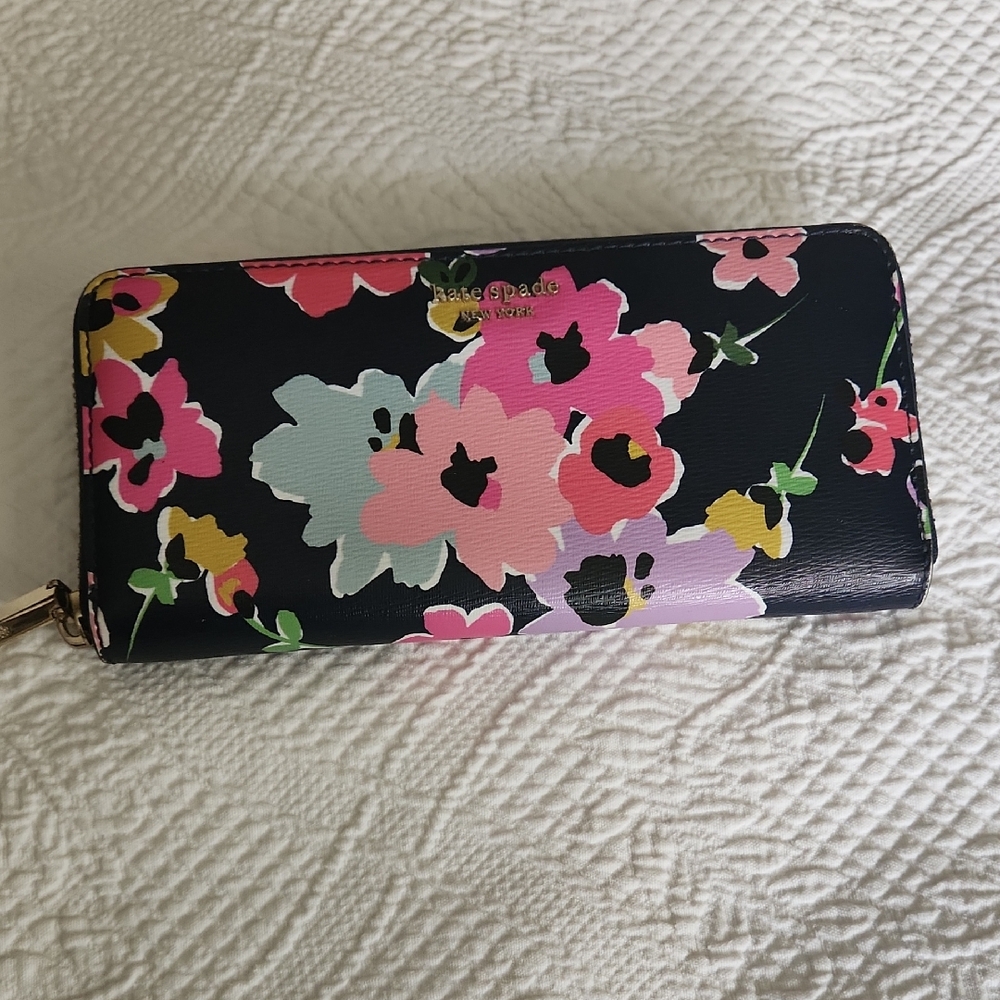 Kate Spade Navy Blue Wallet with Vibrant Floral Design